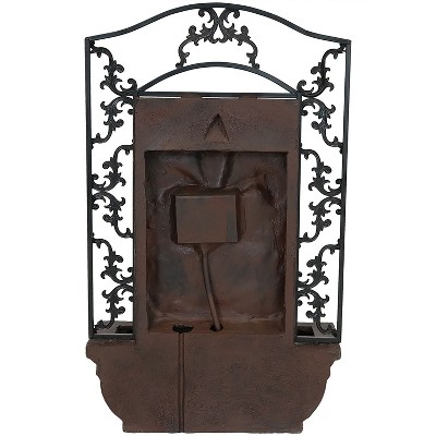 French Lily Iron Finish Polystone Outdoor Wall Fountain