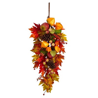 Nearly Natural 35” Autumn Maple Leaf and Berries Fall Teardrop