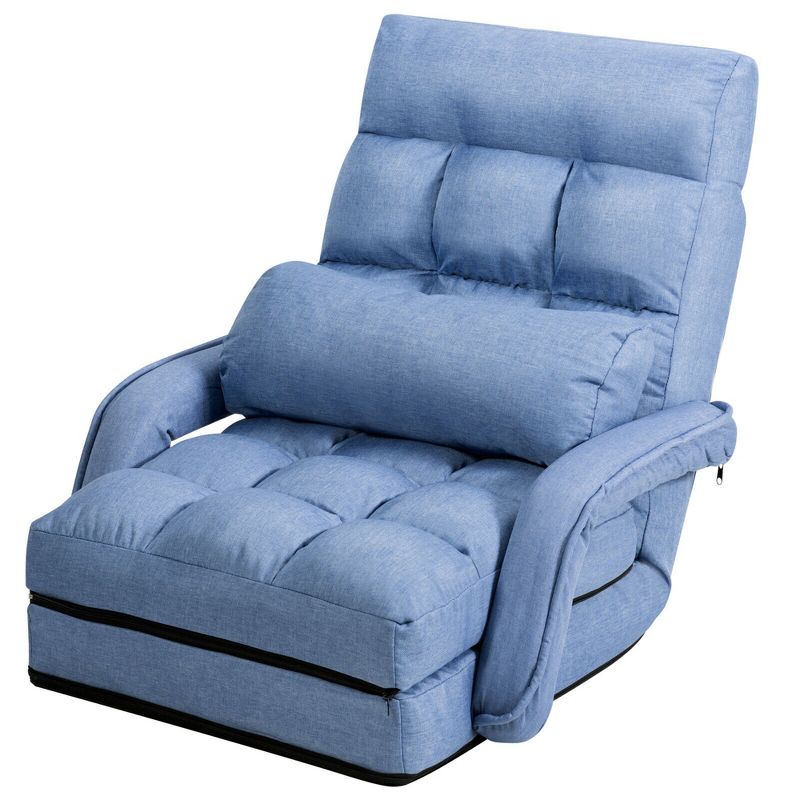 Tangkula Blue Folding Lazy Sofa Floor Chair Sofa Lounger Bed with Armrests and Pillow, 1 of 11