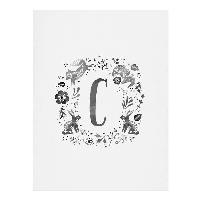 Wonder Forest Folky Forest Monogram Letter Art Print Unframed Wall Poster Gray - Deny Designs