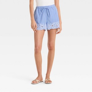 Women's High-Rise Eyelet Hem Poplin Pull-On Shorts - Future Collective - 1 of 3