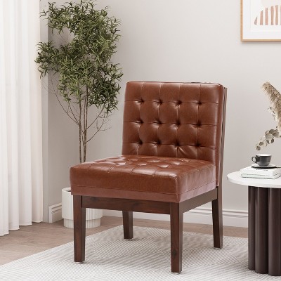 Accent Chair, Cognac + Dark Espresso, Upholstered Accent Chair STRAIGHT CHAIR CONTEMPORARY CHAIR Upholstered CHAIR WOODEN CHAIR