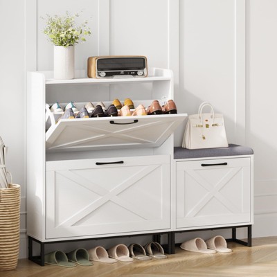 Entryway Shoe Storage Cabinet with Bench, Hidden Shoes Rack