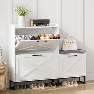 Entryway Shoe Storage Cabinet with Bench, Hidden Shoes Rack - 1 of 4