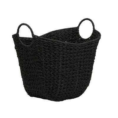 Household Essentials Tall Scoop Basket Paper Rope Black: Large Decorative Storage with Handles for Blankets