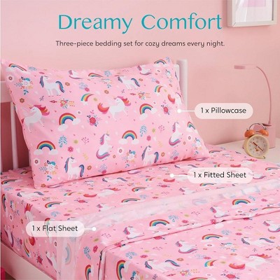 Pink Unicorn Print Microfiber Twin Sheet Set