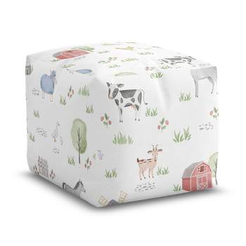 Sweet Jojo Designs Boy or Girl Gender Neutral Unisex Unstuffed Fabric Ottoman Pouf Cover Farm Animals Multicolor Insert Not Included