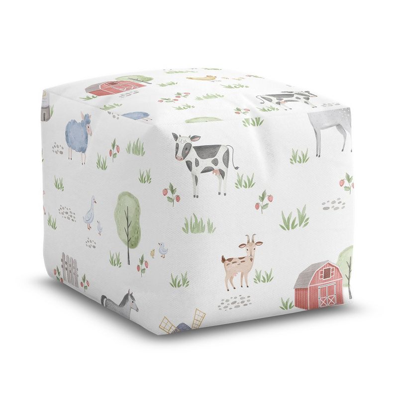 Sweet Jojo Designs Boy or Girl Gender Neutral Unisex Unstuffed Fabric Ottoman Pouf Cover Farm Animals Multicolor Insert Not Included, 1 of 6