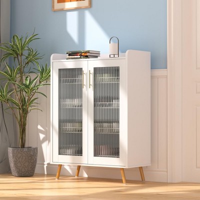 VECELO Shoe Cabinet Storage For Entryway 4-Tier Free Standing Organizer with Doors and Shelves, White