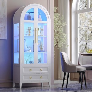Fredees 71-inch arched glass-door storage cabinet with LED lights. - 1 of 4