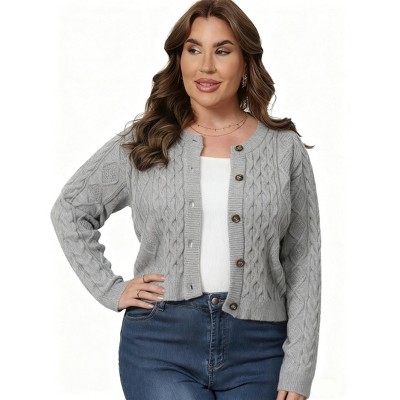 Plus Size Sweater Cardigan for Women - Ribbed Knit Open Front Long Sleeve Casual Outwear, Fall Winter Crew Neck Button Down