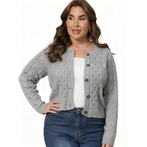 Plus Size Sweater Cardigan for Women - Ribbed Knit Open Front Long Sleeve Casual Outwear, Fall Winter Crew Neck Button Down - 1 of 4
