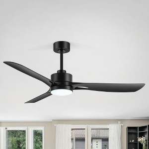 Airsurfer 56" Matte Black Ceiling Fan with Color-Changing LED Light, with 3 ABS Black Blades, Remote Included, 6''/12'' Down Rods - 1 of 4