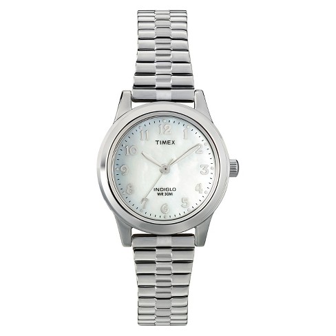 Women's Timex Indiglo Expansion Band Watch - Silver/mother Of Pearl  T2m826jt : Target