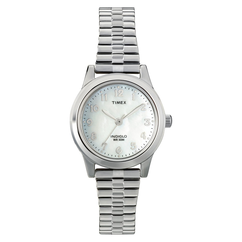 Photos - Wrist Watch Timex Women's  Indiglo Expansion Band Watch - Silver/Mother of Pearl T2M826 