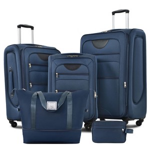 Aukfa Lightweight Soft Sided Swivel Wheels Expandable 3-Piece Luggage Set with Duffel Bag and TSA Lock - 1 of 4