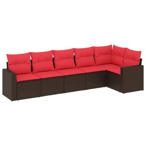 vidaXL 6 Piece Patio Sofa Set with Cushions Brown Poly Rattan - 1 of 4