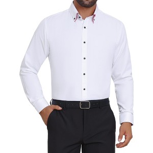 INSPIRE CHIC Men's Contrasting Colors Collar Long Sleeve Button Down Formal Business Dress Shirts - 1 of 4