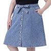 Agnes Orinda Women's Plus Size Denim Tie High Waist Front Button Down A-Line Midi Jeans Skirts - 2 of 4