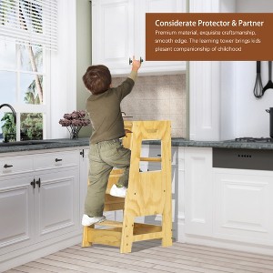 TopComfy Adjustable Height Toddler Standing Tower with Removable Anti Drop Safety Rail for Kitchen Bedroom Bathroom, Beige, 37.8"*4.72"*21.65" - 1 of 4