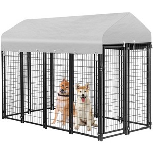 FDW Dog Crate Large Outdoor Dog Kennel Welded Wire Heavy Duty Playpen with Waterproof Canopy Secure Lock UV Resistant Roof - 1 of 4