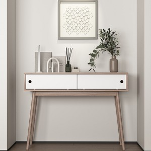 MAYEERTY Entryway Table with 2 White Sliding Doors - Storage Space, Wood Legs, Sofa Console for Hallway, Living Room£¬Natural - 1 of 4