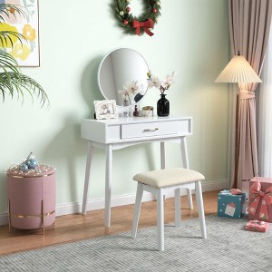 Maly Contemporary Wood Vanity and Stool Set, White - 1 of 4