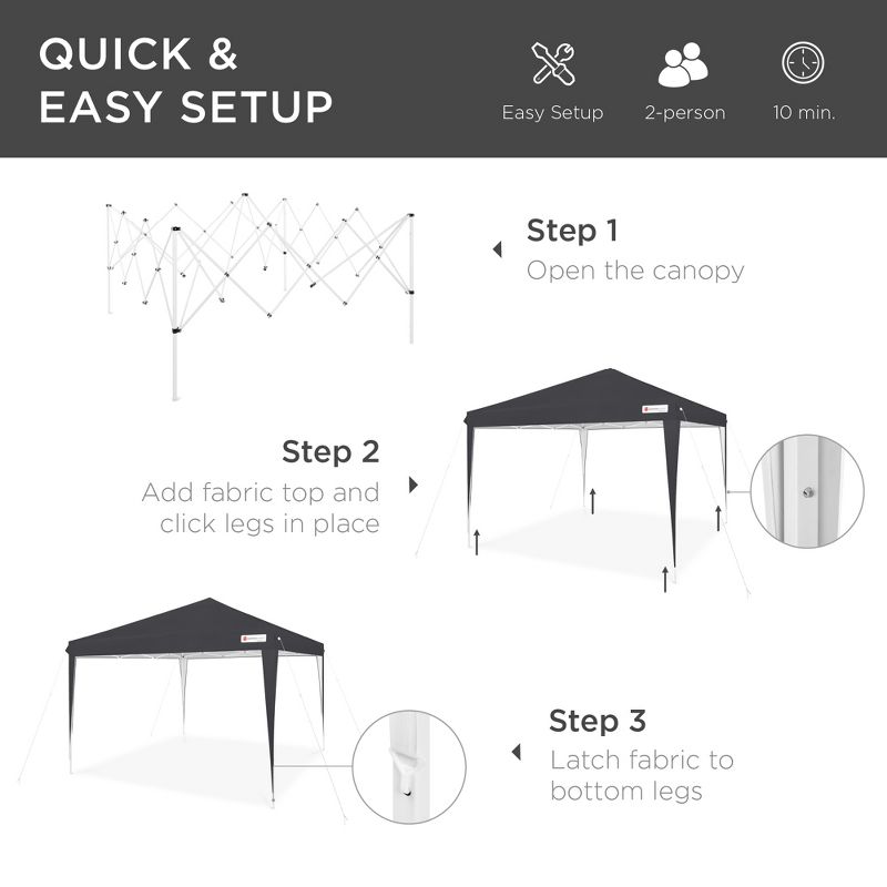 Best Choice Products 10x10ft Pop Up Canopy Outdoor Portable Adjustable Instant Gazebo Tent w/ Carrying Bag, 3 of 9