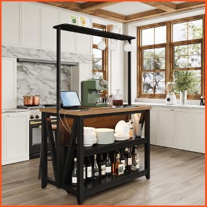Homhougo Kitchen Island with Power Outlet & LED Lights, Bakers Rack with Storage, Large Kitchen Island Table with 3 Tier wood color - 1 of 4