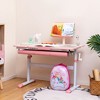 Costway Height-Adjustable Kids Desk Children Study Table with Tilt Desktop & Book Stand Blue/Pink - 2 of 4