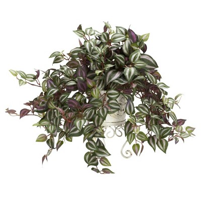 Lush Silk Wandering Jew in Elegant Metal Planter, 23" Tabletop Display