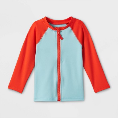 Image of Toddler Boys' Zip-Up Raglan Long Sleeve Rash Guard - Cat & Jack™ Blue 12M