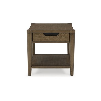 Brown Wood Rectangular End Table with Storage Drawer