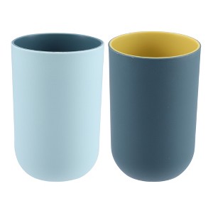 Unique Bargains 2Pcs Bathroom Tumblers Bathroom Toothbrush Cup Blue 4.33''x2.76'' 350ml - 1 of 4