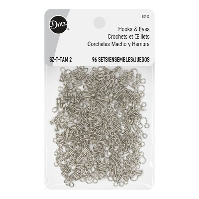 Dritz 96ct Size 2 Hooks & Eyes Nickel: Metal Sewing Fasteners, Silver Hook and Eye, 4.8" Length, 96 Pieces
