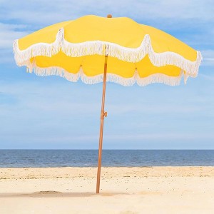 Captiva Designs 7ft Fringed Elegant Valance Crank Tilt Patio Market Umbrella - 1 of 4