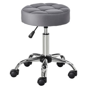 Round Rolling Stool with Height Adjustable Lift, Vanity Chair with Luxury Style Upholstery, Office Chair with Swivel Seat and Wheels - 1 of 4