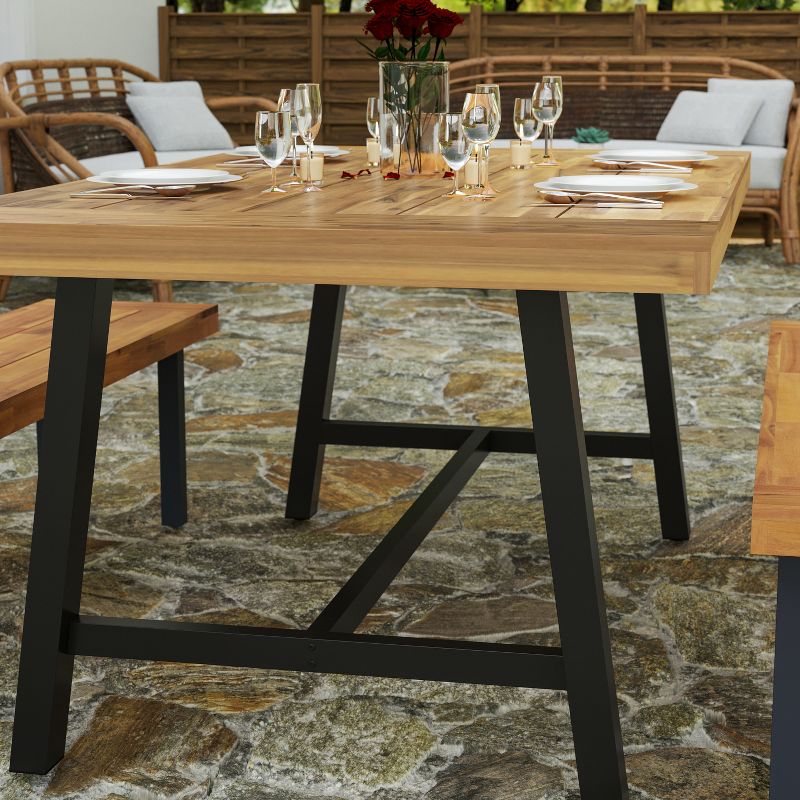 Merrick Lane Solid Acacia Wood Dining Table in a Natural Finish with Black Metal Legs for Indoor and Outdoor Use, 4 of 11
