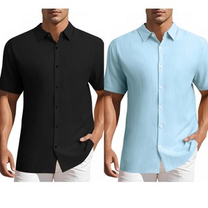 INSPIRE CHIC Men's Summer Point Collar Short Sleeves Button Down Linen Shirts 2 Packs - 1 of 4