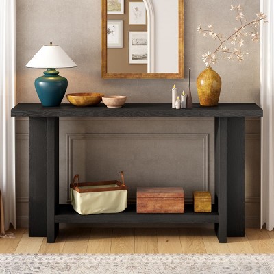 Console Table Entryway Narrow Skinny with Ash Veneer, Vintage-Inspired T-Leg Accent Table for Hallway, Living Room or Foyer-The Pop Home