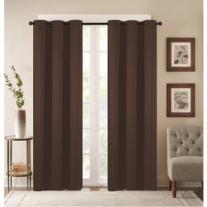 38" x 84" Solid Blackout Thermal Grommet Curtain Panels (Set of 2 Black) - 1 of 3
