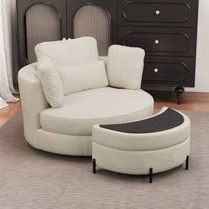Hrinhom 50.2"W Chenille 360° Swivel Accent Barrel Chair and Storage Ottoman - 1 of 4