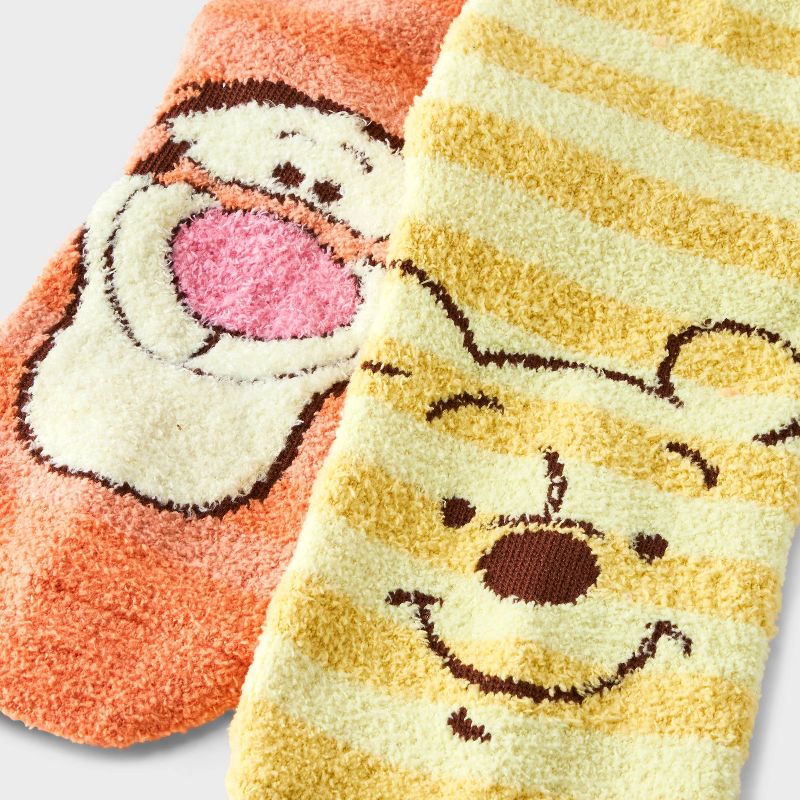 Women&#39;s 2pk Disney Winnie the Pooh and Tigger Cozy Ankle Socks - Yellow/Orange 4-10, 3 of 4