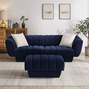 MINIMORE Modern Style 88.2''W Charlotte 3Seater Chesterfield Sofa with Ottoman Set - 1 of 4