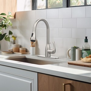 MAYEERTY Kitchen Faucet with Pull Down Sprayer and 4 Sprayer Modes Single Handle Commercial Spring Kitchen Sink Brushed Nickel 1 or 3 Hole - 1 of 4