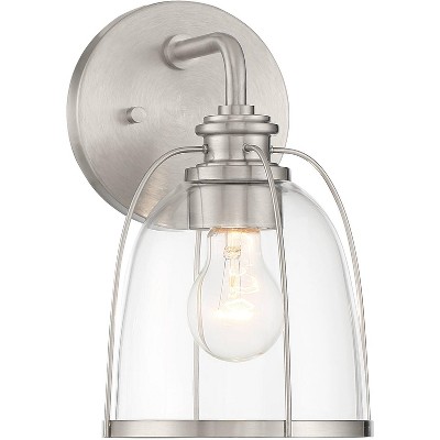 Possini Euro Design Modern Industrial Wall Sconce Lighting Nickel Hardwired 10 3/4" High Fixture Clear Glass for Bedroom Bathroom