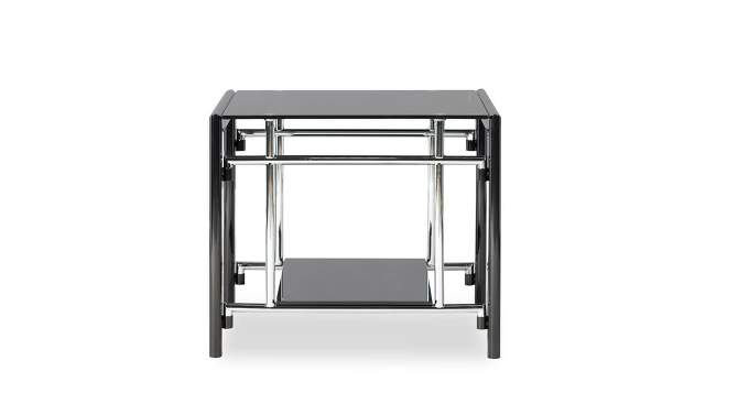 Set of 2 Saroyan Modern Bottom Shelf Glass Top Silver Side in End Tables Black - Powell, 2 of 8, play video