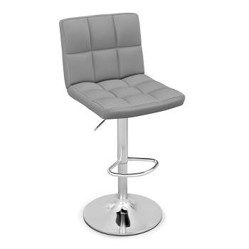 Tangkula Adjustable Swivel Bar Stool Counter Height Bar Chair PU Leather w/ Back Grey