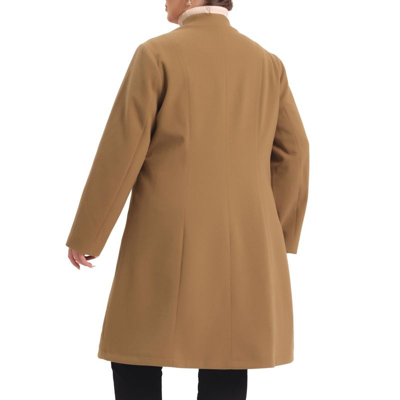 Agnes Orinda Women's Plus Size Trendy Elegant V Neck Single Breasted Long Fleece Coats, 4 of 6