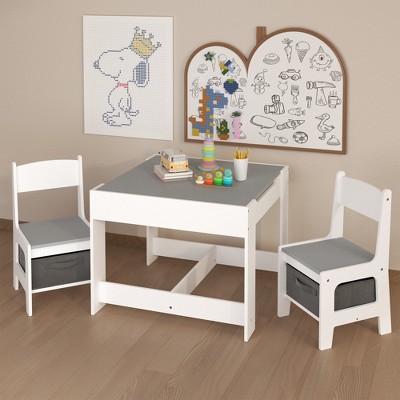 GlasFlength Accent Table Sets, Toddler Activity Play Dining Study Desk with Chairs, for Reading, Drawing, Playing, Gray, 24.21"*24.21"*18.9"
